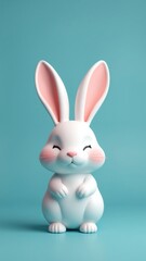 Obraz premium White rabbit ear on pastel blue background. Easter day. 3d rendering