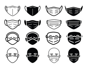 set of medical mask line art icon vector illustrations