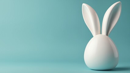 White rabbit ear on pastel blue background. Easter day. 3d rendering