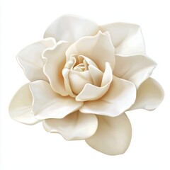 Realistic 3D Icon Cartoon of a Macro Close-Up of a Blooming Gardenia with Creamy White Petals isolated on clear white background