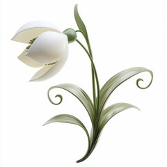 Obraz premium Realistic 3D Icon Cartoon of a Macro Shot of a Delicate Snowdrop Flower with Soft White Curves isolated on clear white background