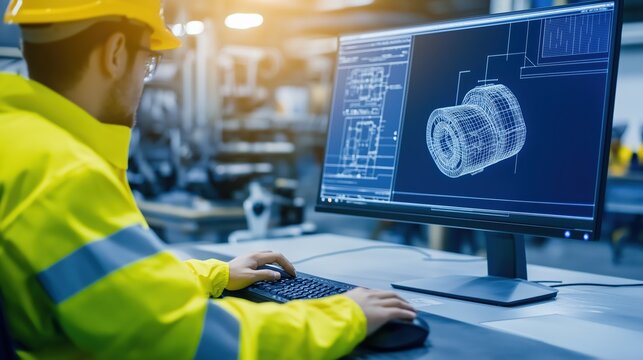 Engineering design process industrial facility digital rendering technical workspace side view innovative concepts