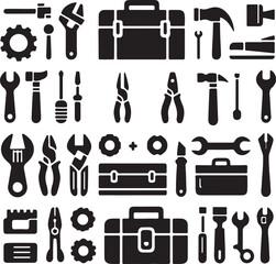 Obraz premium isolated tool Vector,tool box Silhouette,tools box icon set