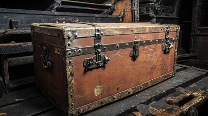 Exploring an antique wooden chest abandoned warehouse photography rustic environment close-up view historical concept