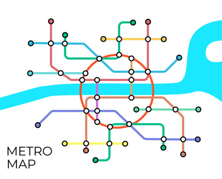 Metro stations and plan of subway with. Fictional metro map of underground. Layout of public passenger transport. Vector