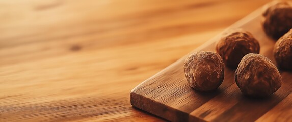 Obraz premium Truffles on a wooden cutting board with wood background