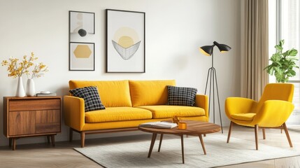 Fototapeta premium Mid-Century Modern Living Room Interior Design
