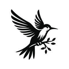 Silhouette of dove and eagle flying with wings spread, symbolizing peace and freedom, in black vector design