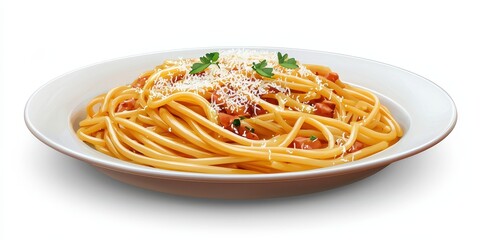 Realistic 3D Icon Cartoon of A Plate of Pasta Carbonara with Parmesan Cheese