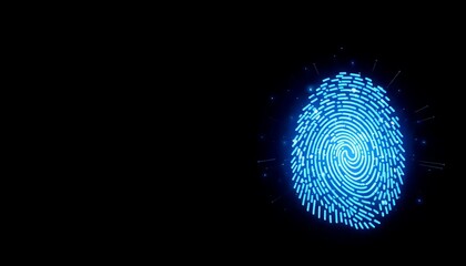 Digital Blue Fingerprint Sparkling Lights Dark Background