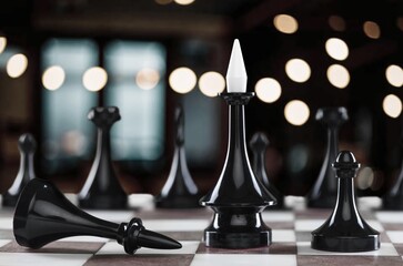 A wooden chess piece standing on chessboard