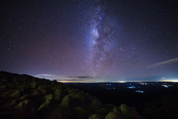 Milky way galaxy with knob stone ground is name Lan Hin Pum viewpoint at Phu Hin Rong Kla National Park