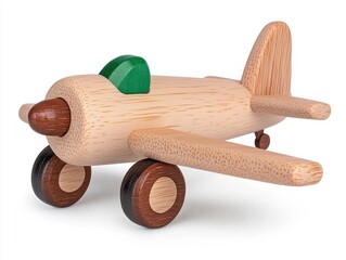 Unassembled wooden toy airplane kit isolated on white background ready for creative play and imaginative adventures