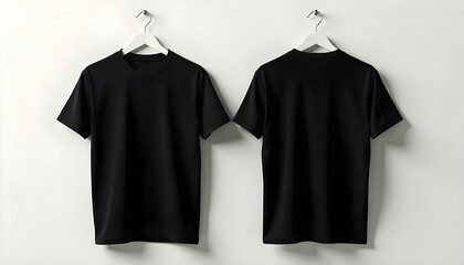 Blank black shirt mock up template, front and back view, isolated on white, plain t-shirt mockup. Tee sweater sweatshirt design presentation for print. without people