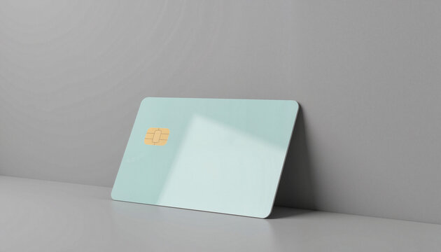 Blank plastic credit card on grey background, minimalistic design