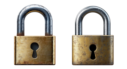 Set of locks symbolizing safety and security on a transparent background, high resolution PNG file