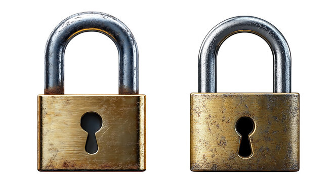 Set of locks symbolizing safety and security on a transparent background, high resolution PNG file