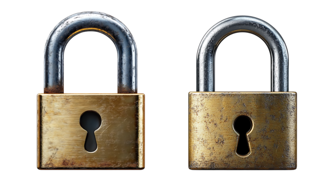 Set of locks symbolizing safety and security on a transparent background, high resolution PNG file