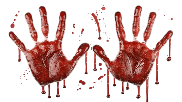 handprint Horror blood fingerprints symbolizing crime isolated transparent background