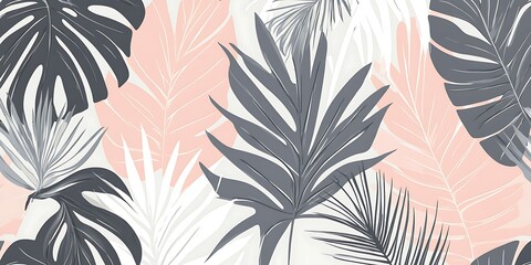 Stylish tropical leaf pattern in pink, gray, and white