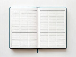 An open planner with blank pages, showcasing a clean layout ideal for organizing tasks and schedules.