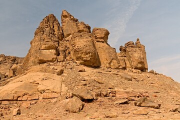 Jubbah Rock Formations in the Nafud Desert, featuring Neolithic art from the 7th to 2nd centuries...