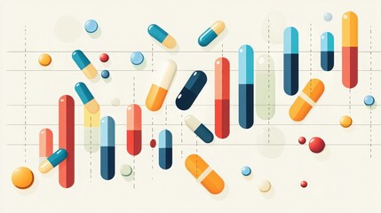 Pharmaceutical Graphic Representation with Capsules and Pills on a Clinical Chart