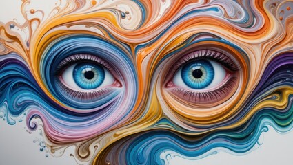 Abstract Artistic Representation of Human Eyes with Vivid Colors and Swirling Patterns