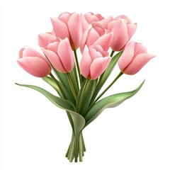 Fototapeta premium Realistic 3D Icon Cartoon of a Soft Pink Tulip Bouquet Isolated on clear white background