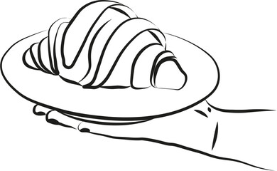 Une illustration d'une main tenant une assiette avec un croissant pâtisserie française