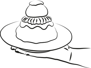 Une illustration d'une main tenant une assiette avec une religieuse pâtisserie française