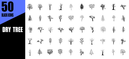 Black dry tree silhouette. Naked trees silhouettes.