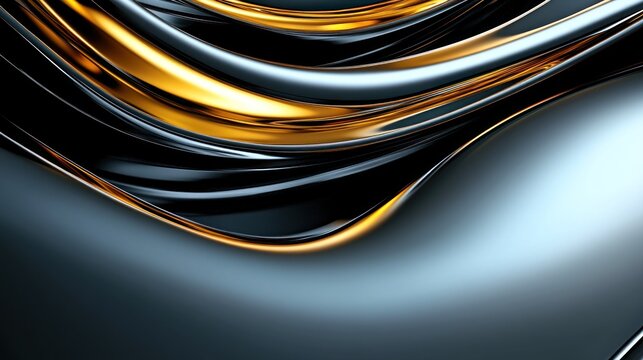 Abstract Gold and Black Metal Waves: A Digital Art Piece