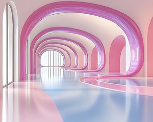 Fototapeta premium Pink Modern Archway Corridor.