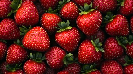 Pile of Red Strawberries Background. Fresh vibrant fruit for snack, dessert, jam, juice ads