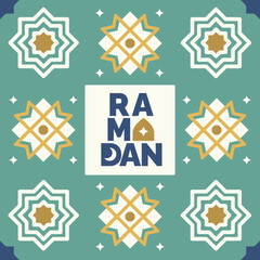 geometric ramadan kareem illustration in flat style, minimalist islamic icon, suitable for poster, banner, greeting card and cover