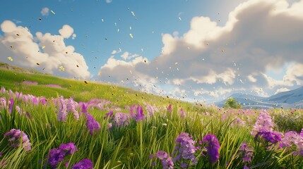 Obraz premium Blooming Fields: A Sea of Flowers in the Breeze