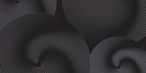 Abstract black background with circle lines pattern. Black metal lines texture. Modern shiny black and gray gradient lines creative design. Suit for wallpaper, backdrop, banner, poster.