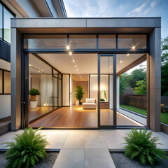 Obraz premium an aesthetic home entrance with large glass slidin