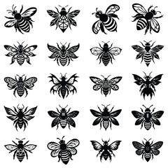 Bee Silhouette Vector Illustration, Elegant Line Art Design with a Clean White Background, Perfect for Icons, Logos, and Decorative Artwork