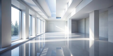 Obraz premium Low Light Abstract Architecture: Geometric White Interior with Natural Light Beams