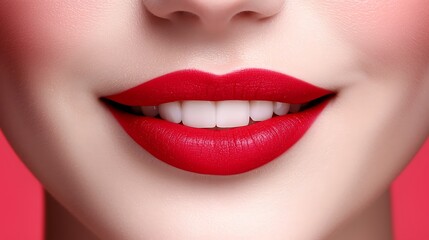Obraz premium Red lips, bright smile, close-up, beauty