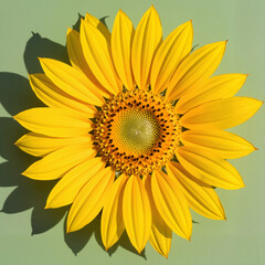 Fototapeta premium Vibrant sunflower blooming in sunlight on muted green background, nature's beauty