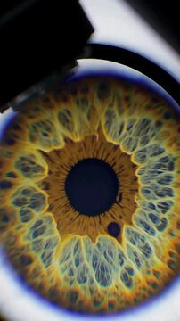 Macro view of eye with changing iris patterns under light variations