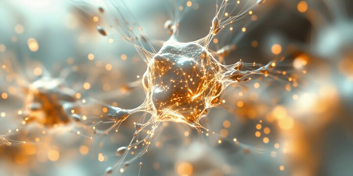 futuristic artistic representation of an AI-powered neural system with interconnected nodes and a dynamic energy flow in a high-tech environment