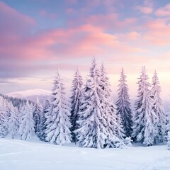 Fototapeta premium Tranquil Snow Winter Wonderland Forest Trees Nature Cold Scenic View Landscape