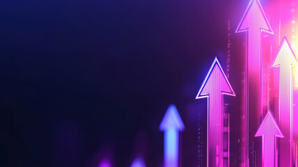 A vibrant digital graphic featuring upward arrows in various colors, symbolizing growth and progress against a dark background.