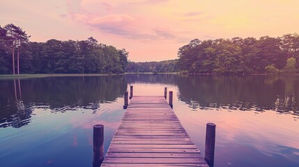 Fototapeta premium Lakeside Twilight: A Serene Sunset Scene