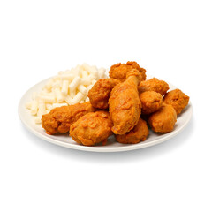 Fried chicken plate food white background.