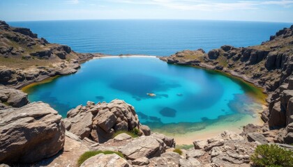 Stunning secluded lagoon coastal area nature photography bright daylight aerial perspective serenity and beauty